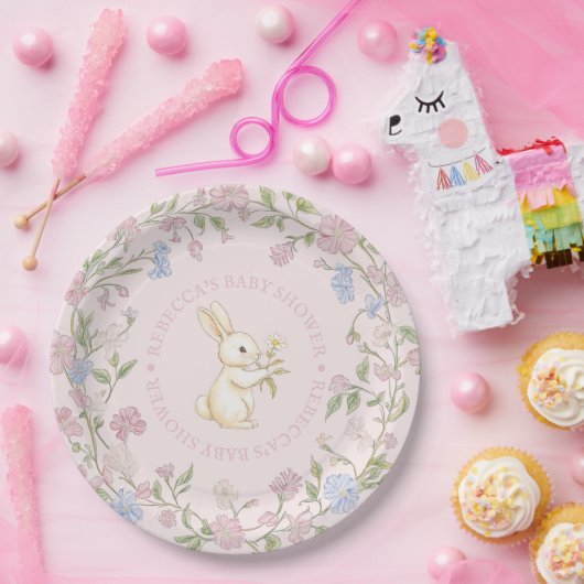 Rosa Vintage Blütendusche Pappteller (Party)