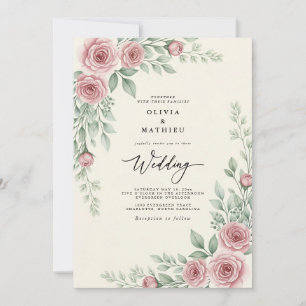 Rosa Vintage-Botanical-Hochzeit Einladung