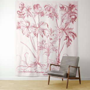 Rosa Vintage-Botanik-Art Wandteppich