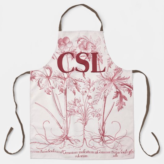 Rosa Vintage-Botanik-Kunst-Monogramm Schürze (Vorderseite)
