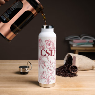 Rosa Vintage-Botanik-Kunst-Monogramm Trinkflasche