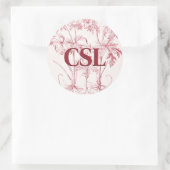 Rosa Vintage Botanische Art Monogram Runder Aufkleber (Tasche)