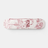 Rosa Vintage Botanische Art Monogram Skateboard (Horizontal)