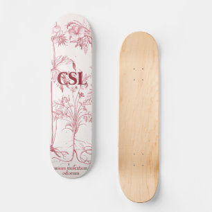 Rosa Vintage Botanische Art Monogram Skateboard