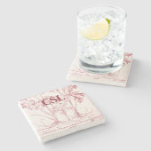 Rosa Vintage Botanische Art Monogram Steinuntersetzer (Seitenansicht)