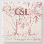 Rosa Vintage Botanische Art Monogram Steinuntersetzer (Vorderseite)