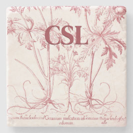 Rosa Vintage Botanische Art Monogram Steinuntersetzer