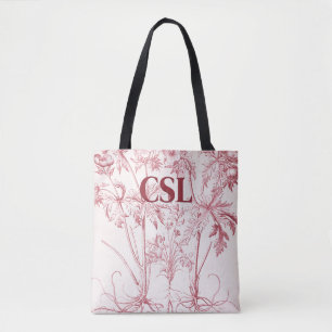 Rosa Vintage Botanische Art Monogram Tasche