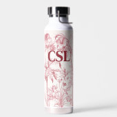 Rosa Vintage Botanische Art Monogram Trinkflasche (Links)