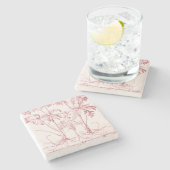 Rosa Vintage botanische Kunst Steinuntersetzer (Seitenansicht)