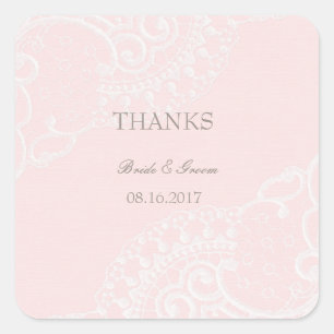 Rosa Vintage Chic Elegante Hochzeit mit Spitze Quadratischer Aufkleber