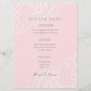 Rosa Vintage Chic Elegante Hochzeitsmenü aus Spitz Menükarte
