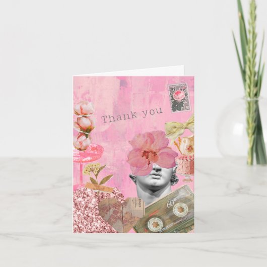 Rosa Vintage-Collage Dankeskarte (Vorderseite)