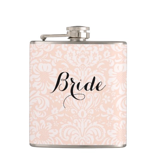 Rosa Vintage-Damask-Brautflasche Flachmann (Vorderseite)