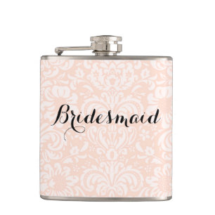 Rosa Vintage-Damask-Brautjungfer-Flasche Flachmann