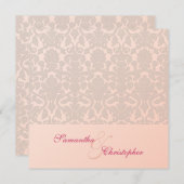 Rosa Vintage Damast Hochzeitseinladungen Einladung (Vorne/Hinten)