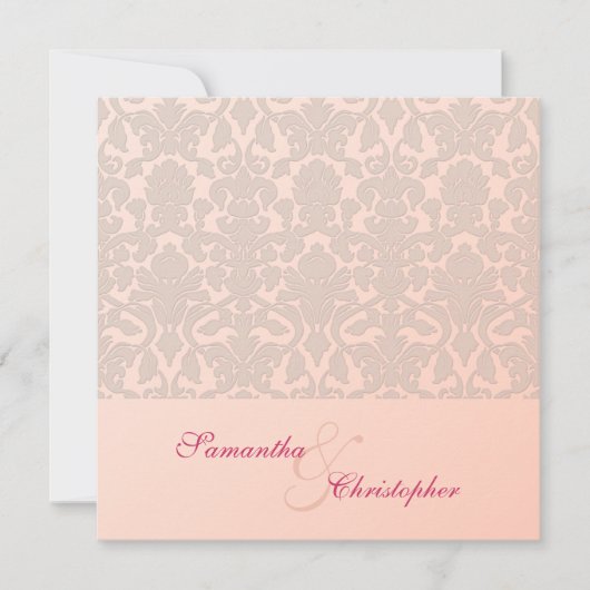 Rosa Vintage Damast Hochzeitseinladungen Einladung (Vorderseite)
