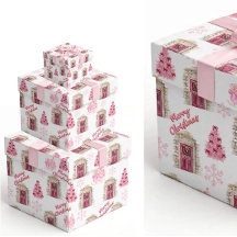 Rosa Vintage-Dorf Frohe Weihnachten Geschenkpapier