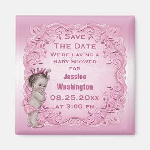 Rosa Vintage Dusche Prinzessin-Baby Save the Date Magnet