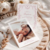Rosa Vintage Elegante Girl Taufe Foto Einladung