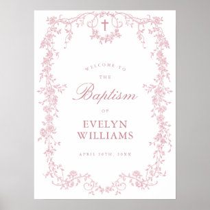Rosa Vintage Elegantes Florales Tauf Willkommenspo Poster