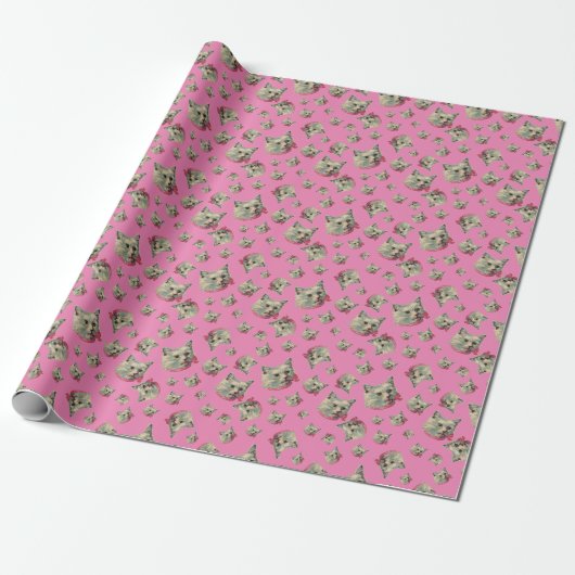 Rosa Vintage Extravagante Katze Geschenkpapier (Ungerollt)