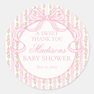 Rosa Vintage Fancy Florales Babyparty-Kreis Runder Aufkleber
