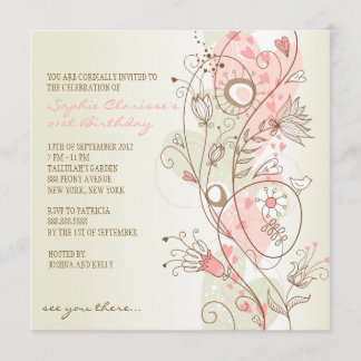 Rosa Vintage Floral Feminine Geburtstag Einladunge Einladung