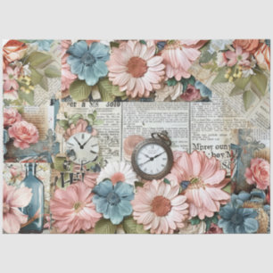 Rosa Vintage florale Ephemere Collage Decoupage Seidenpapier