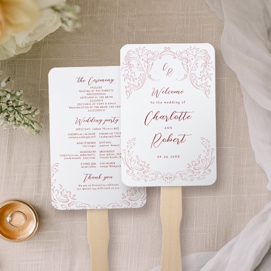 Rosa Vintage Flourish-Monogramm Hochzeitsprogramm Fächer