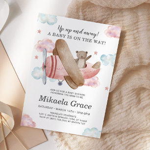 Rosa Vintage-Flugzeug Mädchen Baby Shower Einladung