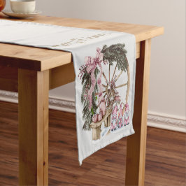 Rosa Vintage Gnome und Wagenrad Kurzer Tischläufer