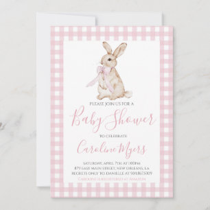 Rosa Vintage-Häschen-Hasen-Bogen-Baby-Mädchen-Part Einladung