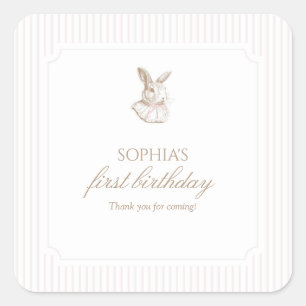 Rosa Vintage-Hase Some Bunny Is Turning One Quadratischer Aufkleber