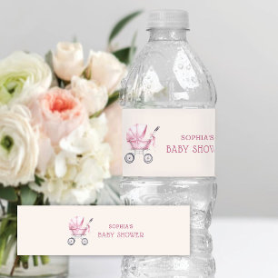 Rosa Vintage-Kinderwagen-Baby-Party Wasserflaschenetikett