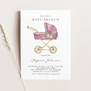 Rosa Vintage Kinderwagen It's a Girl Baby Brunch Einladung