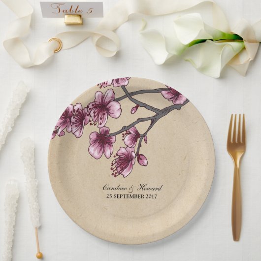 Rosa Vintage Kirschblüten PapierTeller (Hochzeit)