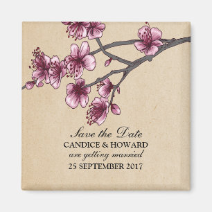 Rosa Vintage Kirschblüten speichern das Datumsfens Magnet