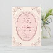 Rosa Vintage klassische Romantische Babydusche Einladung (Stehend Vorderseite)