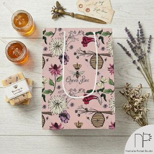 Rosa Vintage Königin Biene Floral Mittlere Geschenktüte