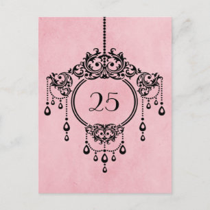 Rosa Vintage Kronleuchter-Tischnummer Postkarte