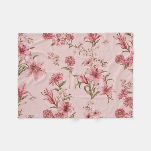 Rosa Vintage Lilien Blumencotagecore Fleecedecke (Vorderseite (Horizontal))