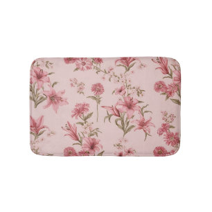 Rosa Vintage-Lilien Floral Cottagecore Badematte