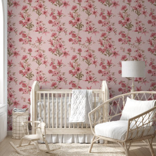 Rosa Vintage-Lilien Floral Cottagecore Tapete