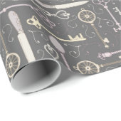 Rosa Vintage Löffel und Keys auf Grau Geschenkpapier (Rolleneckpunkt)