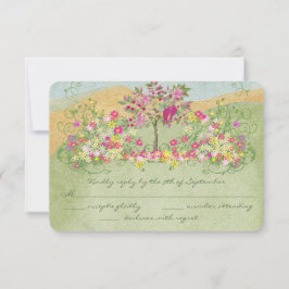 Rosa Vintage Love Bird Blume Swirl Wedding RSVP Karte