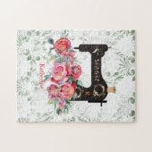Rosa Vintage Nähmaschine Personalisiert Ji Puzzle (Horizontal)