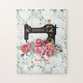 Rosa Vintage Nähmaschine Personalisiert Ji Puzzle (Vertikal)