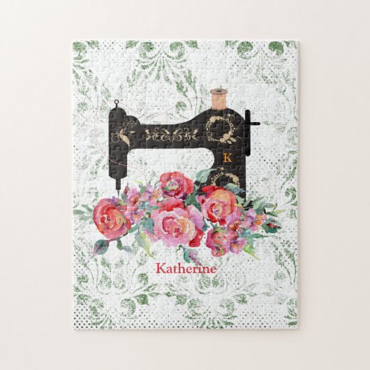 Rosa Vintage Nähmaschine Personalisiert Ji Puzzle (Vertikal)