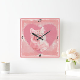 Rosa Vintage Niedliche Kätzchenspitze Wall Clock Quadratische Wanduhr